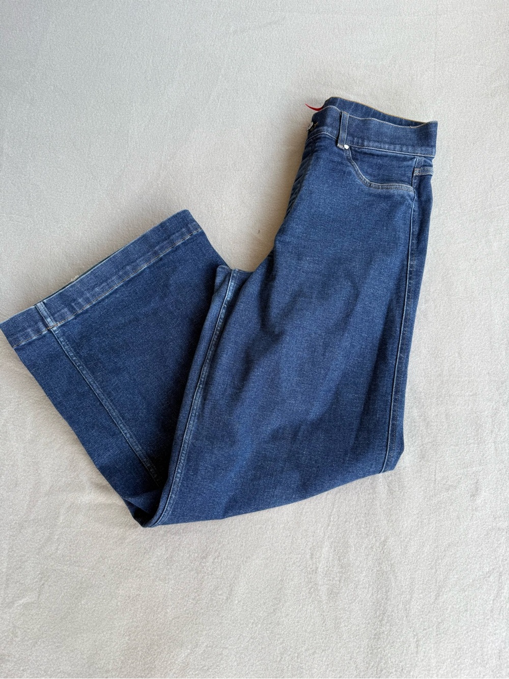 Spanx Wide Leg Jeans Women's Sz 1X Raw Indigo Dark Wash Stretch High Rise 20547R